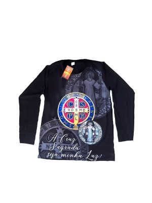 Camiseta com Proteção UV 50+ A Cruz Sagrada seja minha Luz